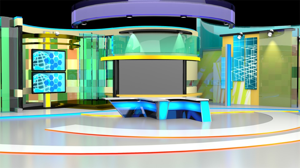 高对比色风格的新闻虚拟演播室背景素材 Datavideo Virtual Set 虚拟背景素材网 免费4k Psd 3dsmax和maya虚拟背景