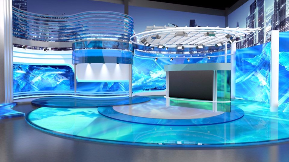 水蓝色玻璃风格虚拟演播室场景