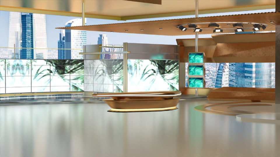 黄金简约风格虚拟演播室场景