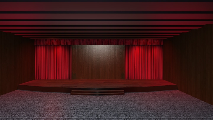 【TVS-2000A模板】木质纹理舞台与米色窗帘虚拟模板